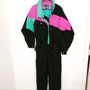 Vintage retro neon inside edge snowsuit large